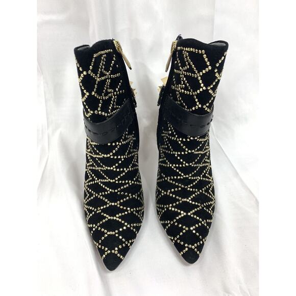 Sam Edelman Mila Bootie Black Gold Studded Ankle Boot High Stiletto Heel 6 - Picture 3 of 7